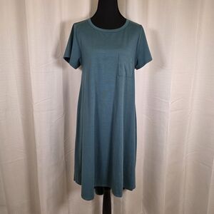 LuLaRoe Carly Teal Swing Dress Size Small Pocket Hi Low